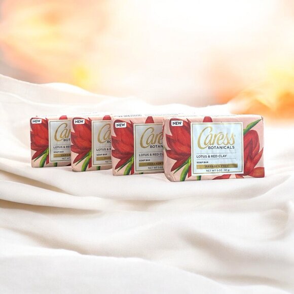 4 Caress Botanicals Lotus & Red Clay Bar Soap 5 oz New - Picture 1 of 4